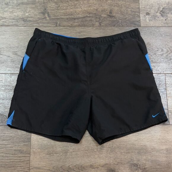 Nike Contend Swim Trunks Shorts Black Blue Core Mesh Volley Lined 8” Men's Large - Picture 1 of 9